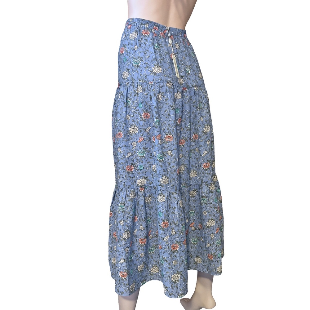 Max Studio Tiered Floral Peasant Skirt Maxi Prairie Button Front Layered - Picture 4 of 10
